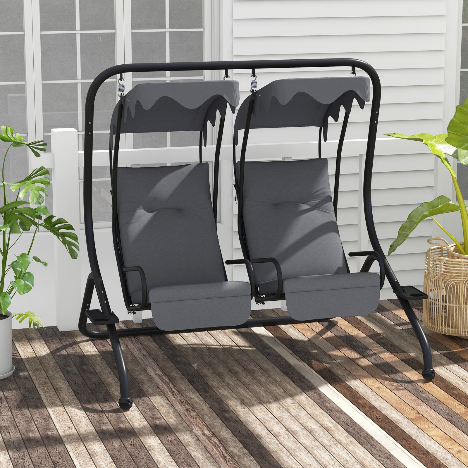 2 Seater Garden Metal Swing Seat Patio Chair Hammock | Light Slate Gray