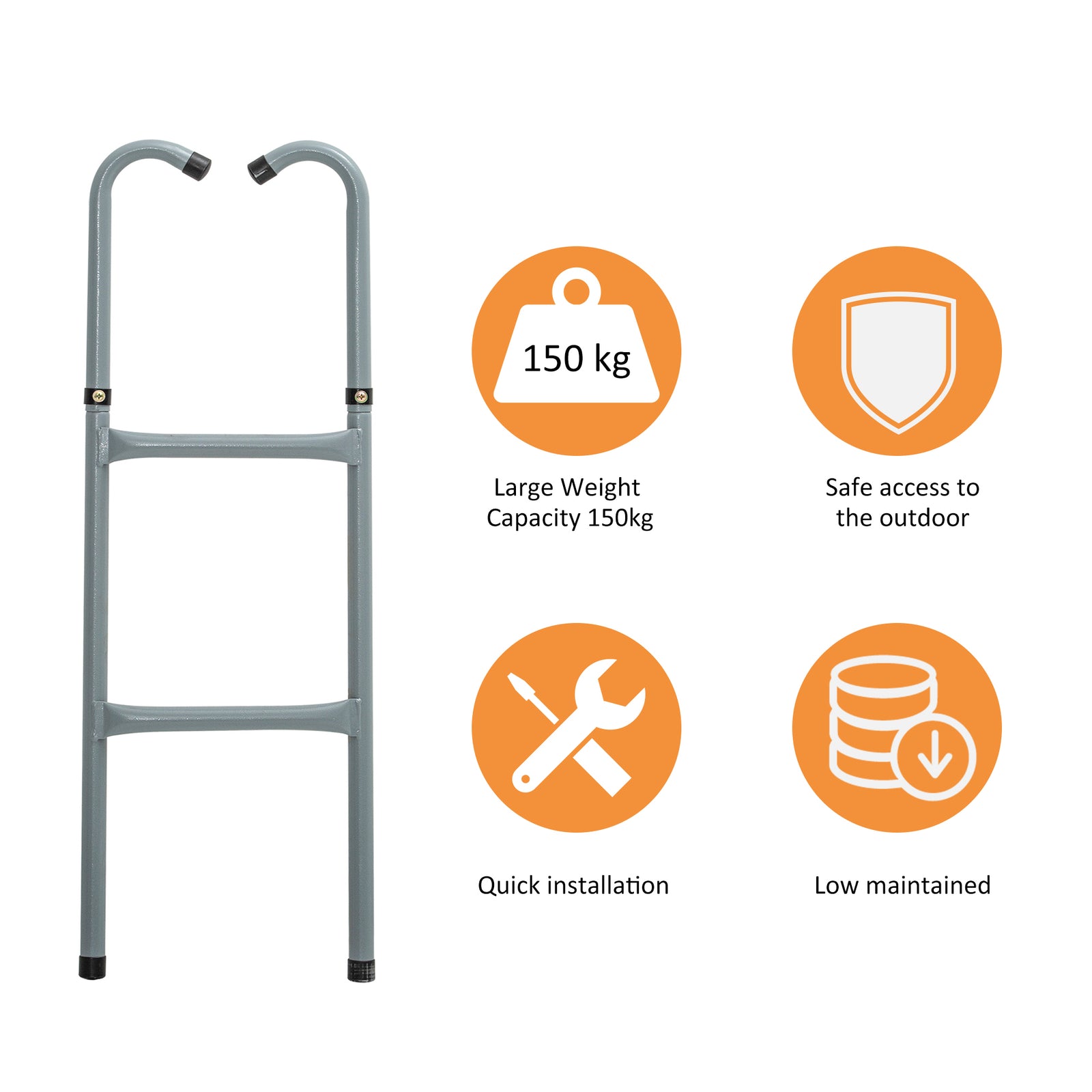 Galvanized Steel Trampoline Ladder For 6ft-10ft | Gray