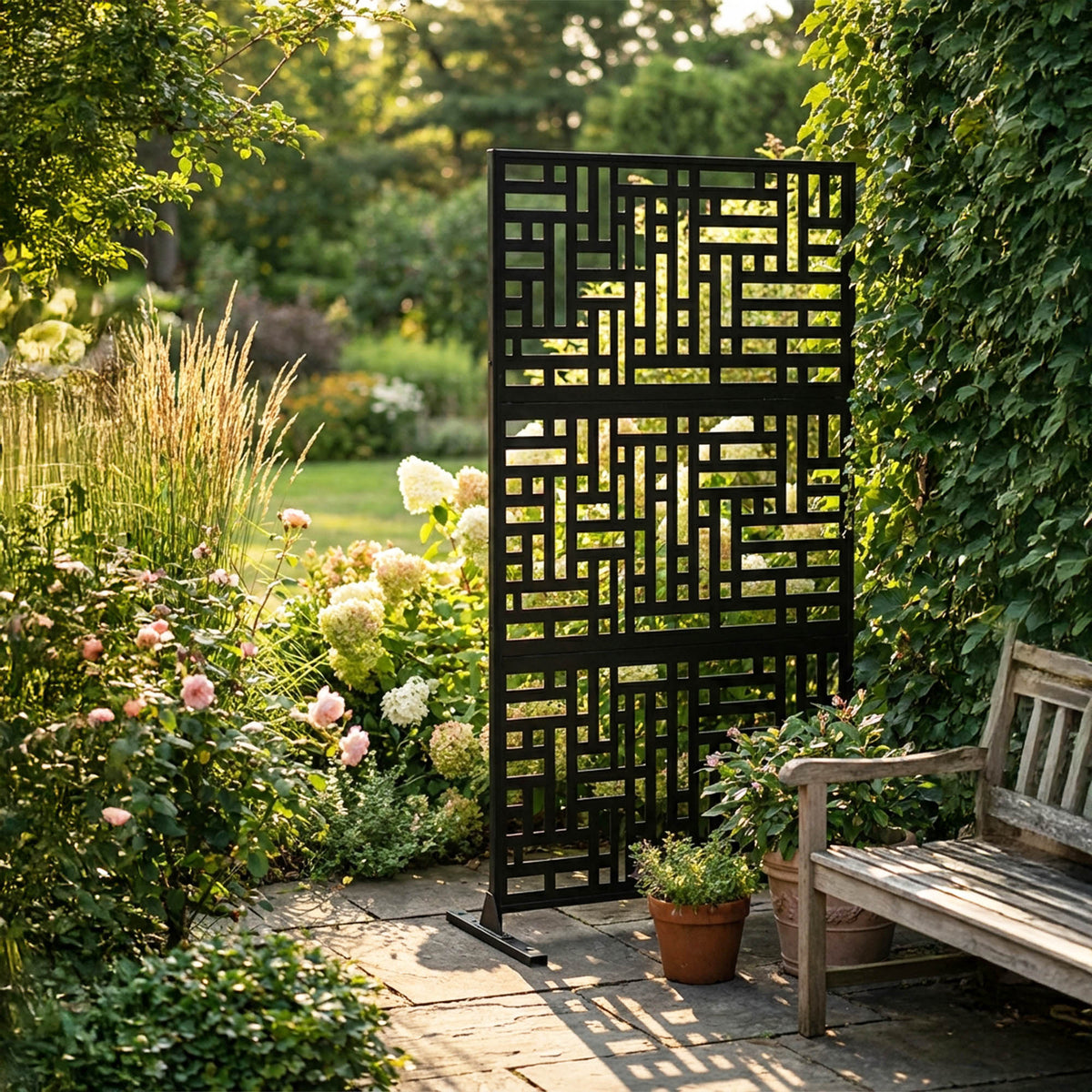 Metal Outdoor Privacy Screen 90cm X 180cm - Maze | 180cm x 90cm | Black