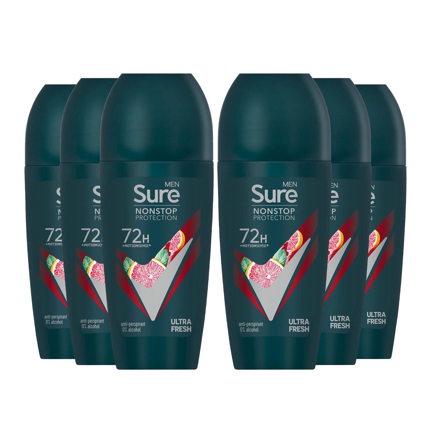 Men Antiperspirant Deo Roll On 72h Nonstop Protection Ultra Fresh 50ml, 6pk | 6