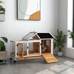 Wooden Rabbit Hutch, Small Animal  House W/ Wheels, Removable Tray | Yellow