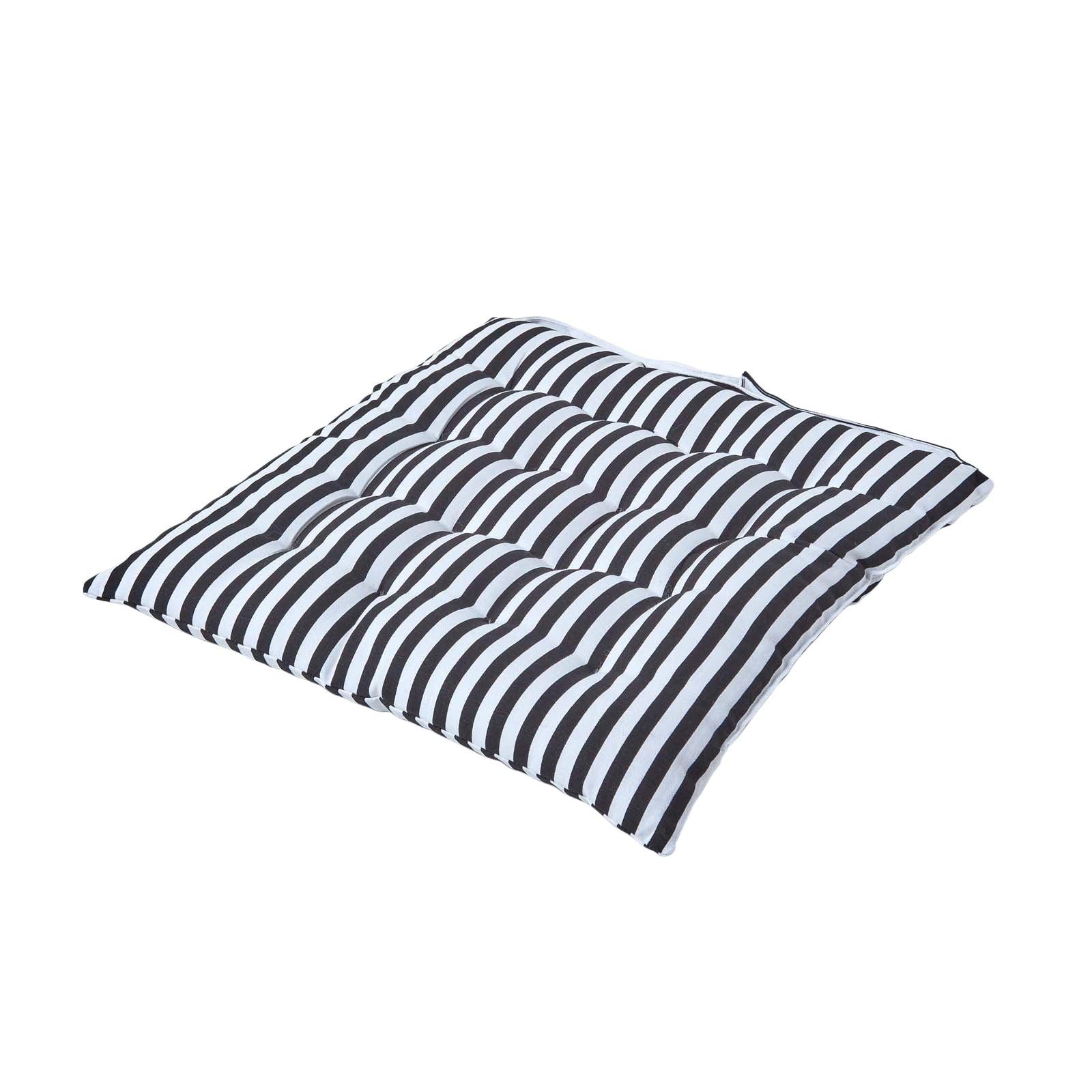 Striped Seat Pad With Straps 100% Cotton, 40 X 40 Cm | Set-of-1 | Black & White
