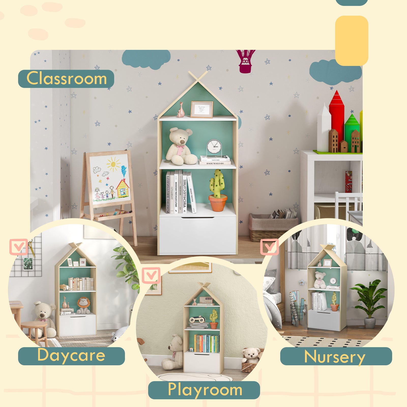 Kids Bookshelf With 3 Shelves, Drawer, Anti-tip Device, For Kids Room