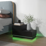 High Gloss Front Bedside Table Nightstand Led Light Remote | One Size | Black