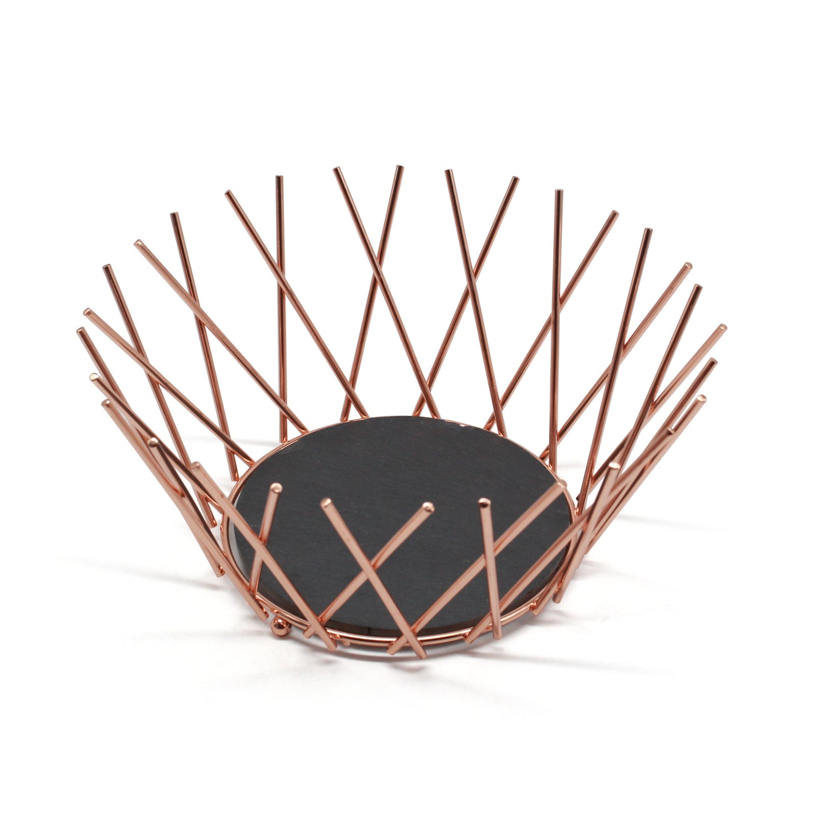 Fruit Bowl Basket Copper Metal Wire Slate Storage Display