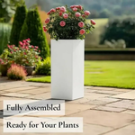 Zinc Galvanised Tall Square Planter | 32cm x 32cm x 75cm | White