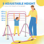 Kids Gymnastic Bar W/ Adjustable Height, Foldable Training Bar | Pink