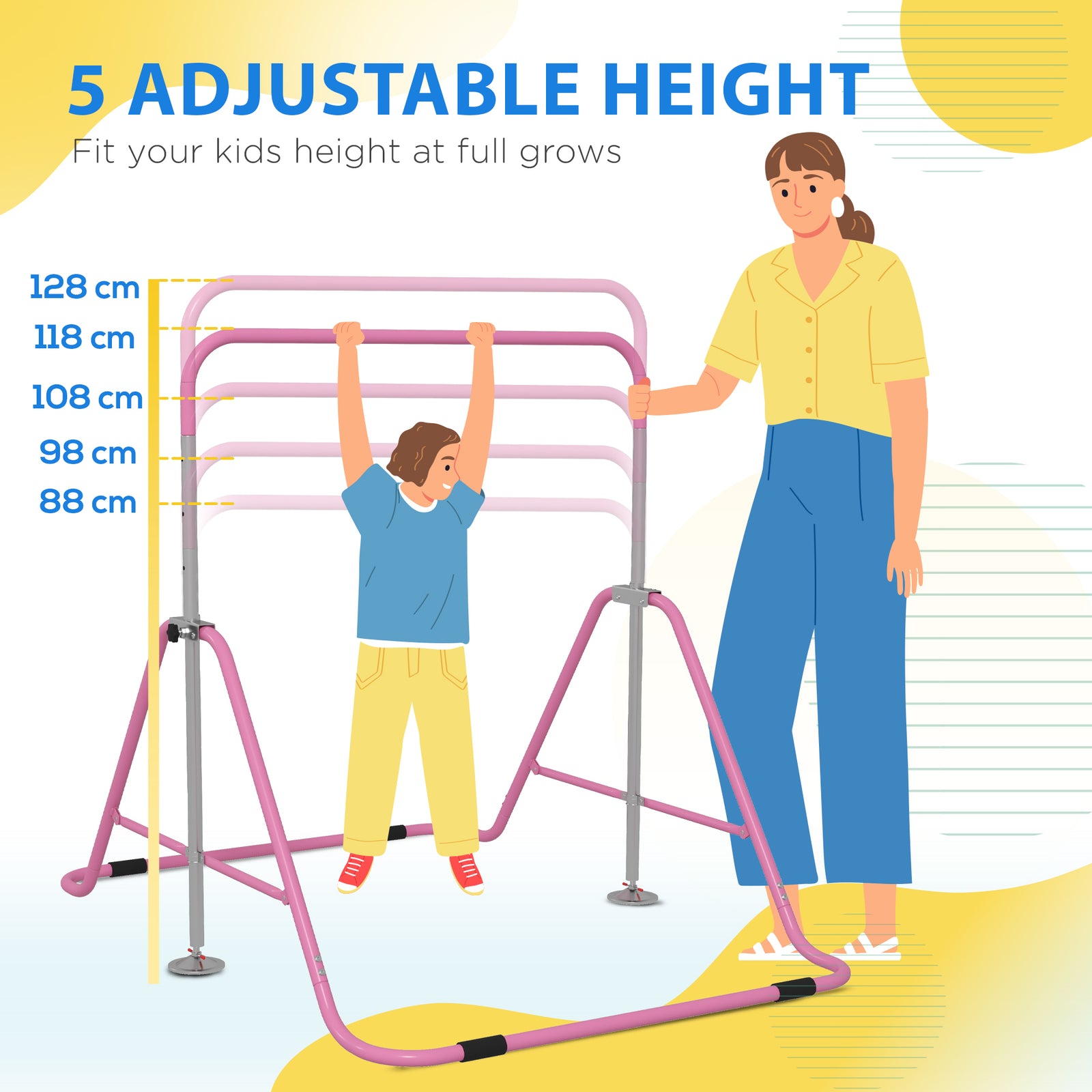Kids Gymnastic Bar W/ Adjustable Height, Foldable Training Bar | Pink