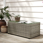 Outdoor Coffee Table, Glass Top Rattan Side Table | Dark Gray