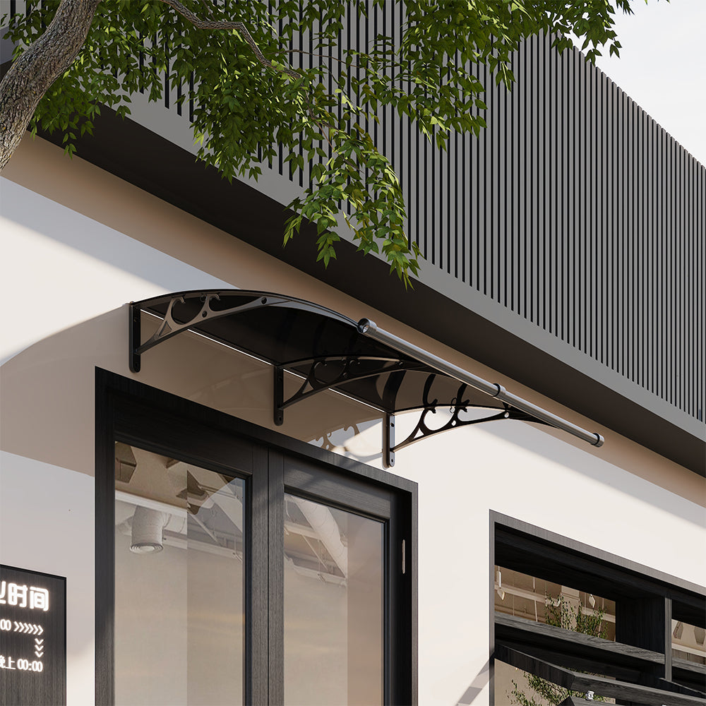 1-2m W x 1m D Curved Outdoor Door Window Awning Canopy | Medium | Dark Grey