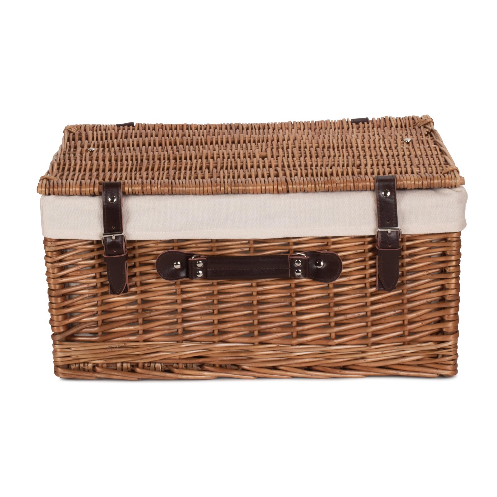 Wicker Double Steamed 51cm Picnic Basket | White