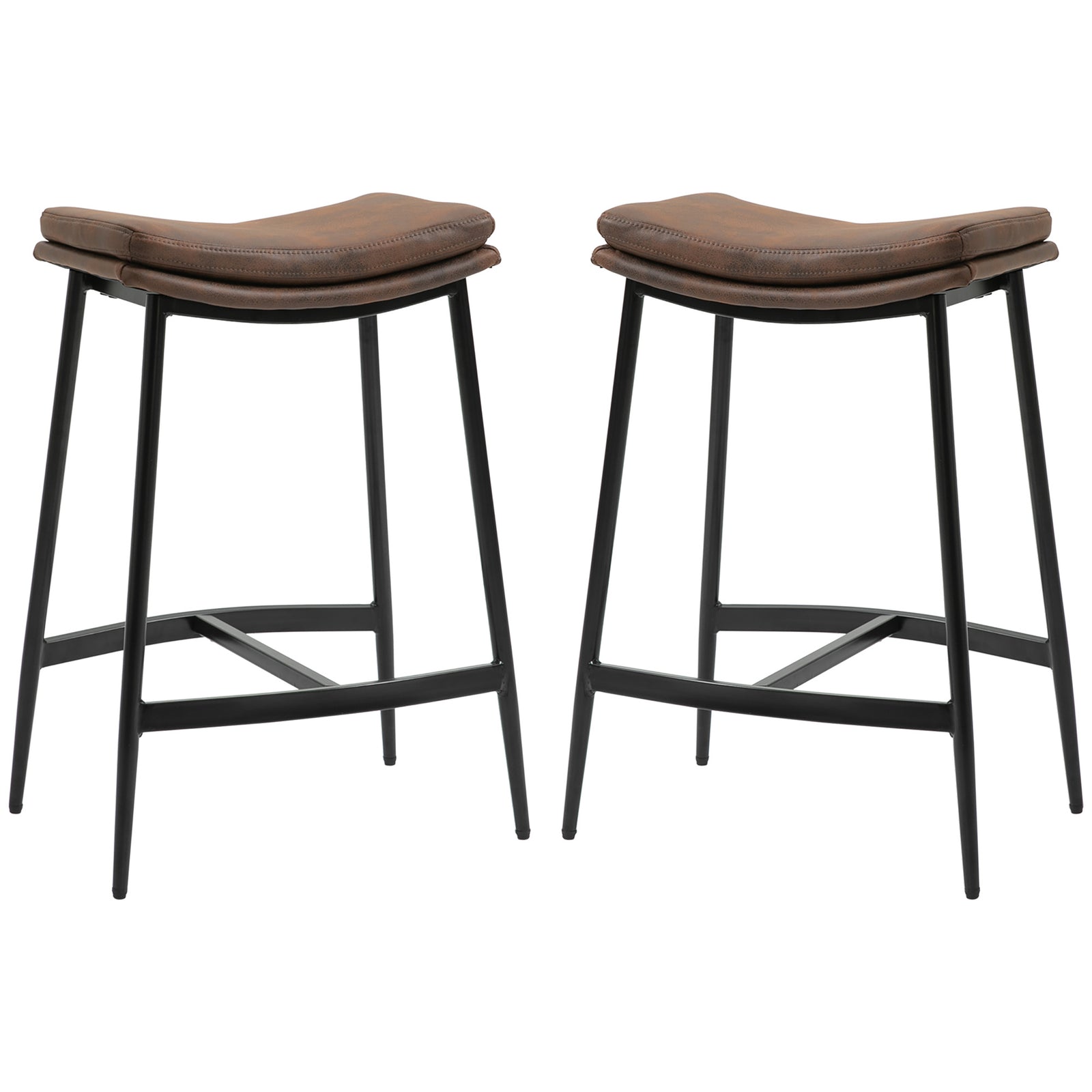 Upholstered Barstools Curved Seat Set Of 2 | Brown