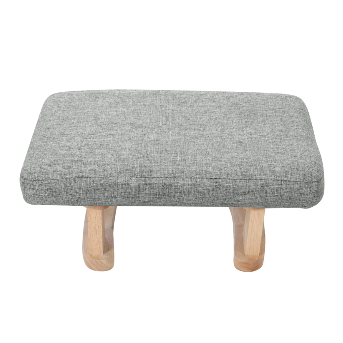 Linen Upholstered Footstool With Wooden Legs | Grey
