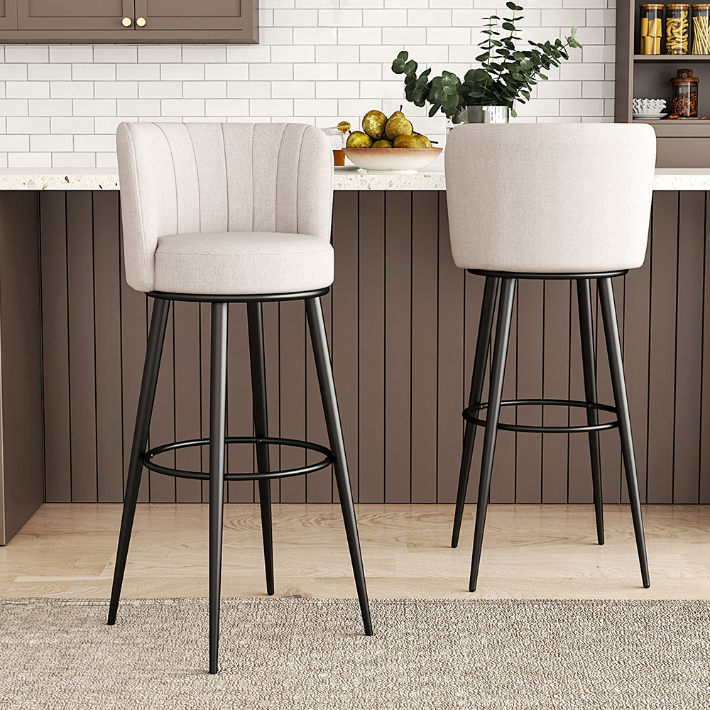 2 Pcs Premium Linen Upholstered Bar Stool | Beige