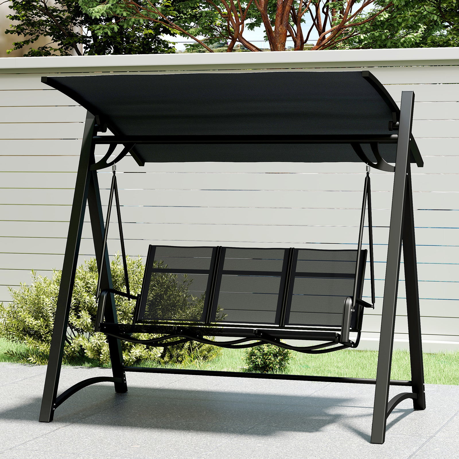 3 Seater Swing Chair, Garden Swing Bench With Adjustable Canopy | Grey