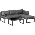 Outsunny 3 Pcs L-shape Aluminium Garden Sofa Set, Grey