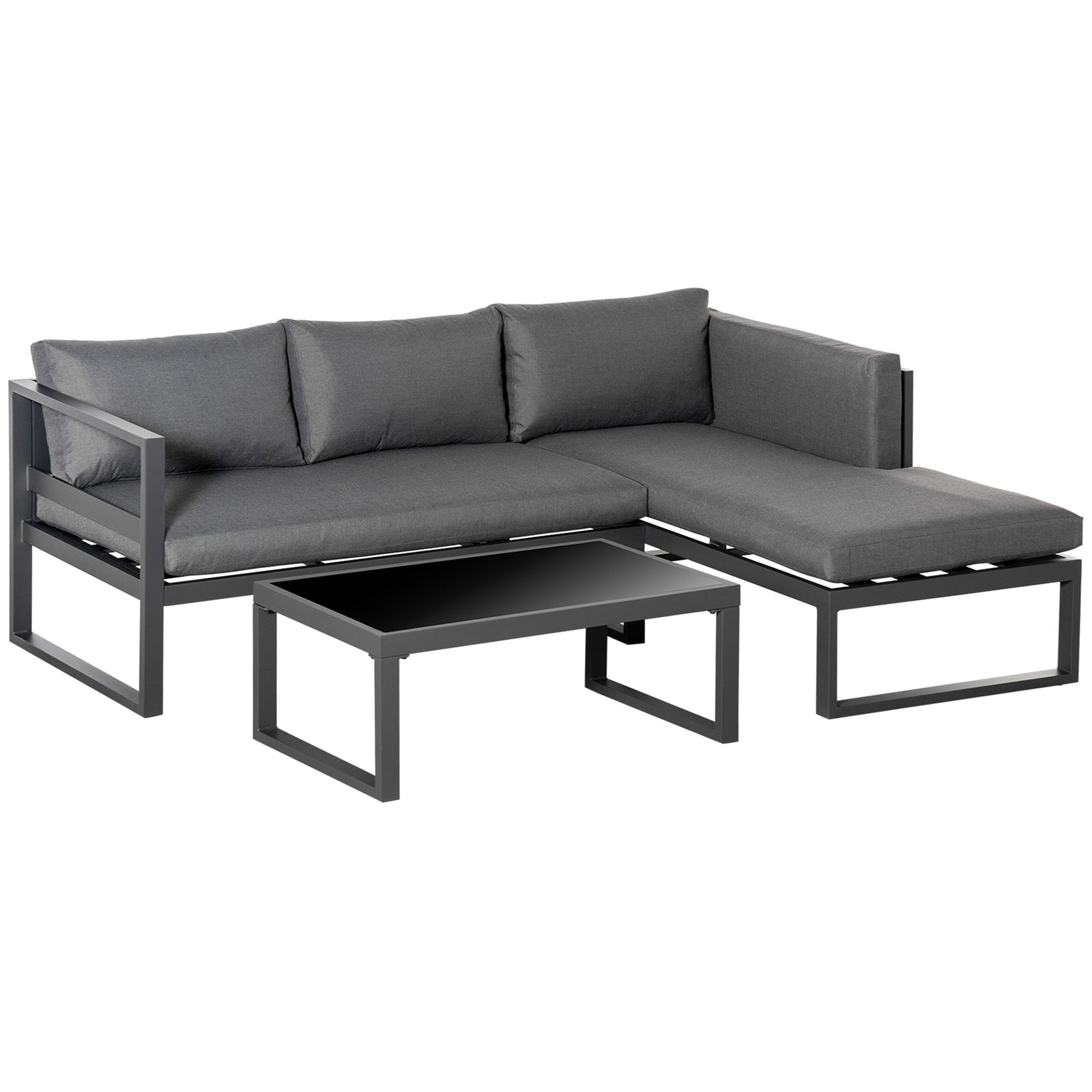 Outsunny 3 Pcs L-shape Aluminium Garden Sofa Set, Grey