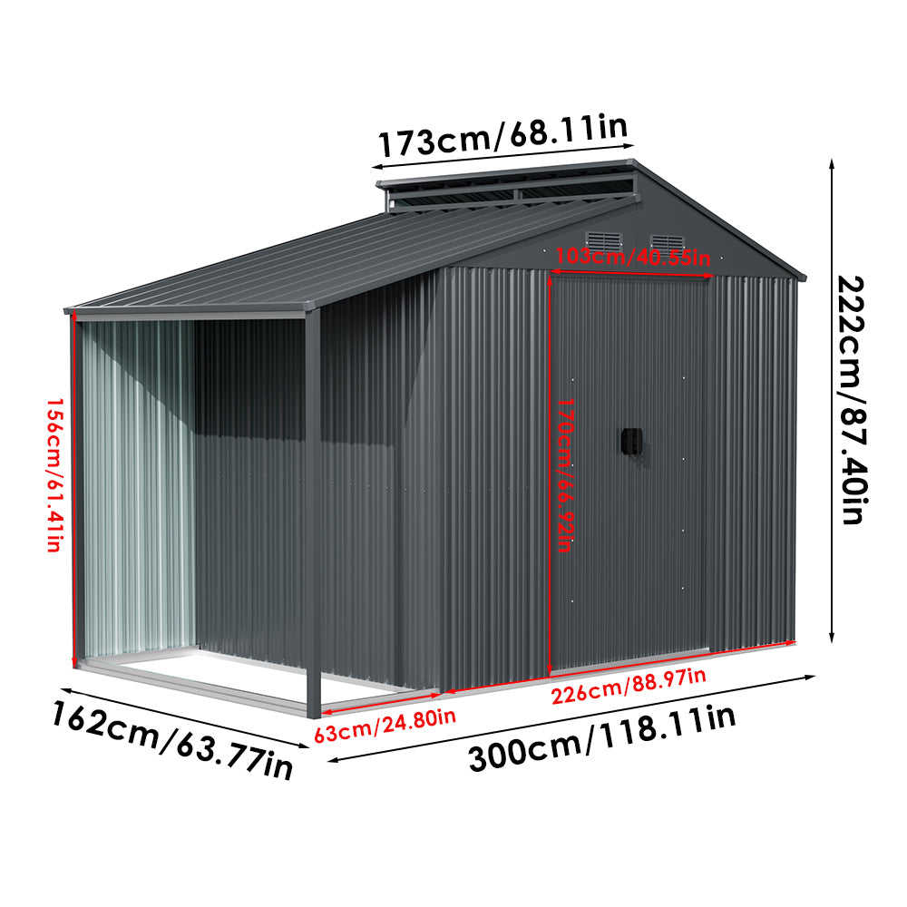 Breeins Outdoor Galvanized Steel Storage Shed With Lean-to