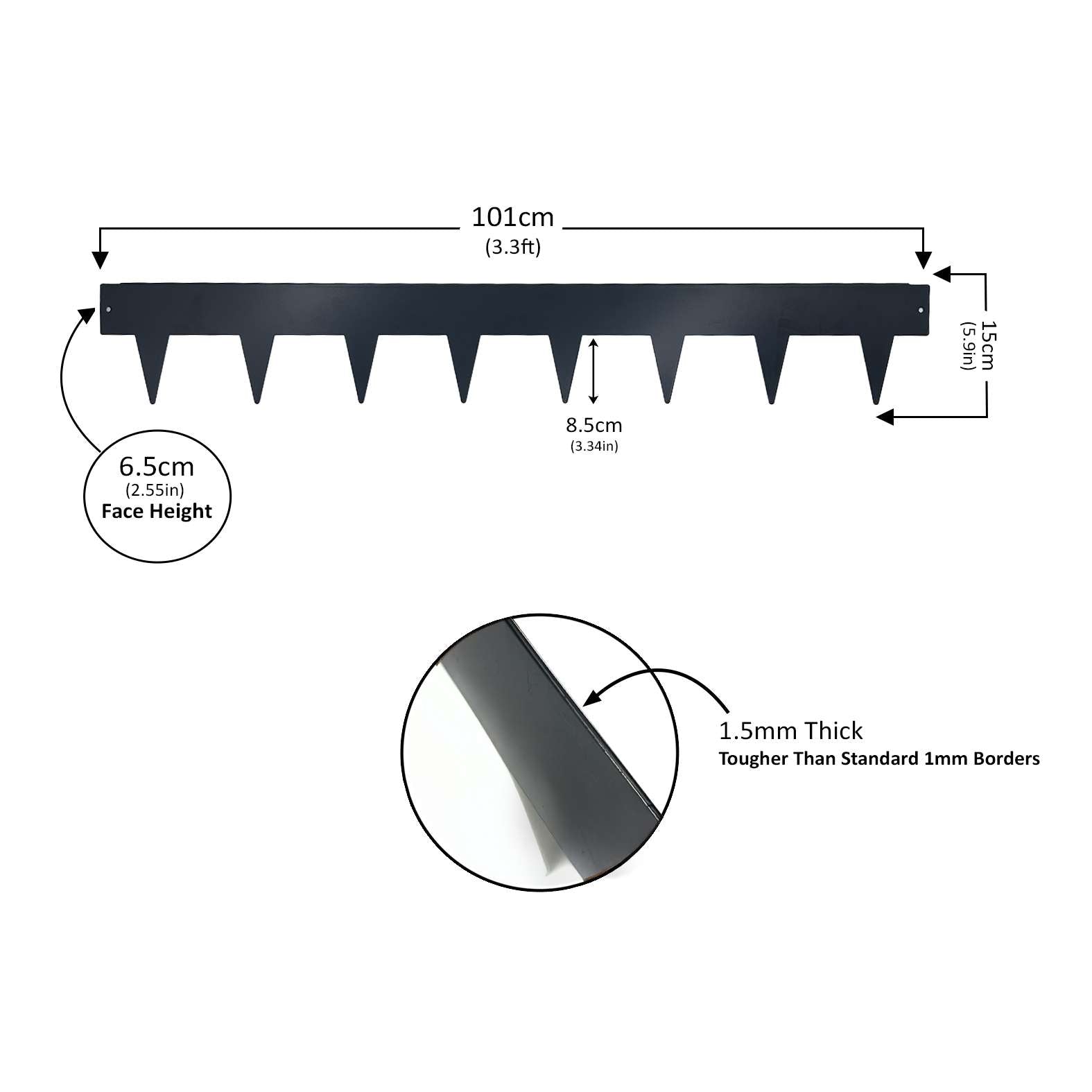 1m Heavy Duty Metal Garden Borders With Pega - Set Of 5 | Anthracite Grey