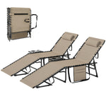 Folding Sun Loungers With 5-level Back, Cup Holder | Beige