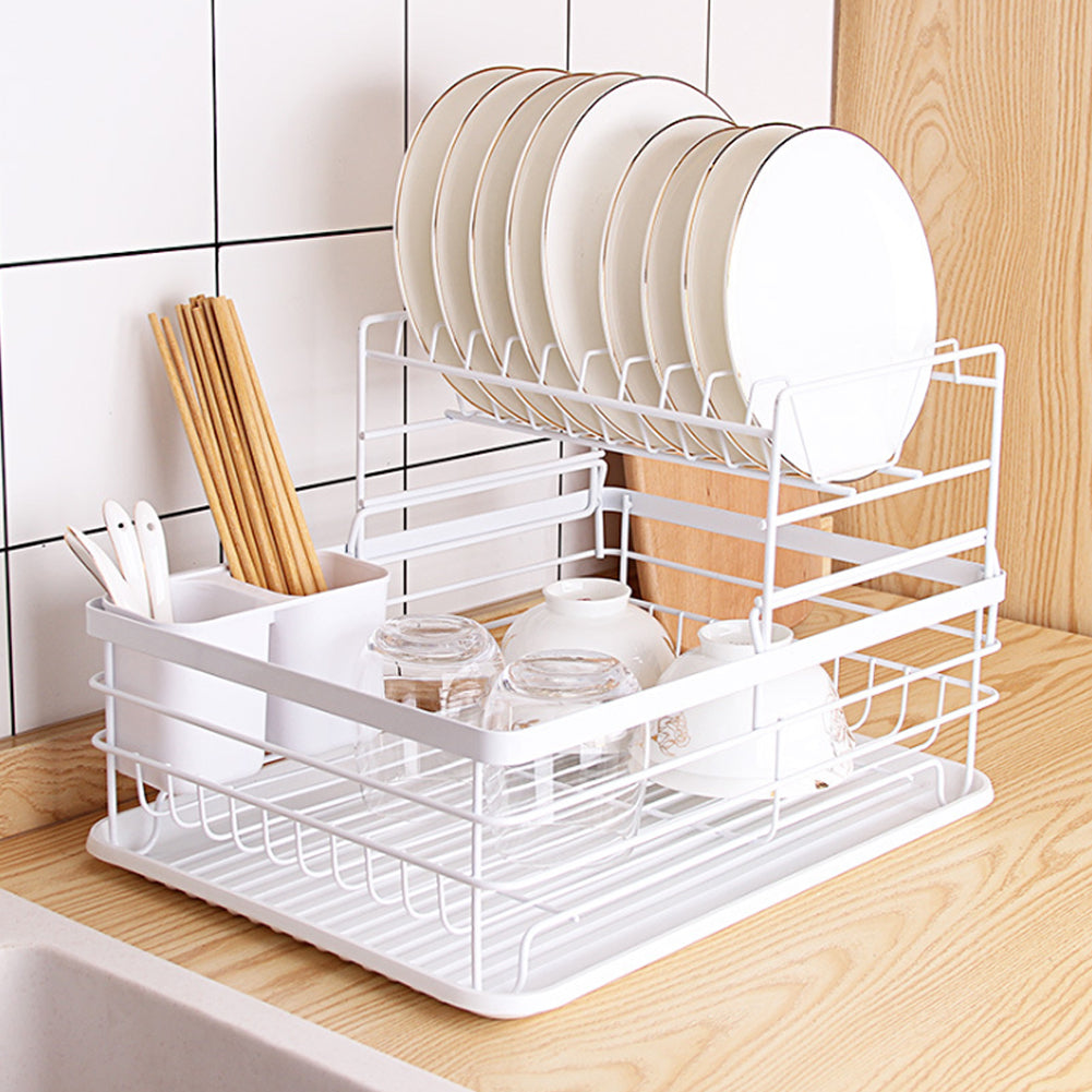 2-tier Metal Kitchen Dish Drainer Rack | White