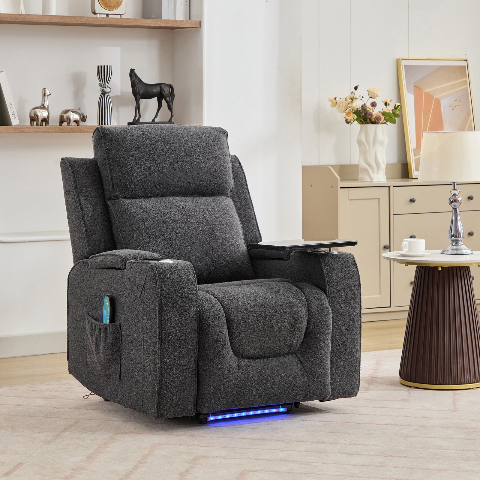 Cowley Electric Riser Recliner Chair With Massage And Heat, Drink Cooler, Table | Dark Grey