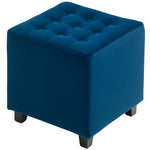 Square Footstool Small Ottoman With Wood Legs For Bedroom | One Size | Blue
