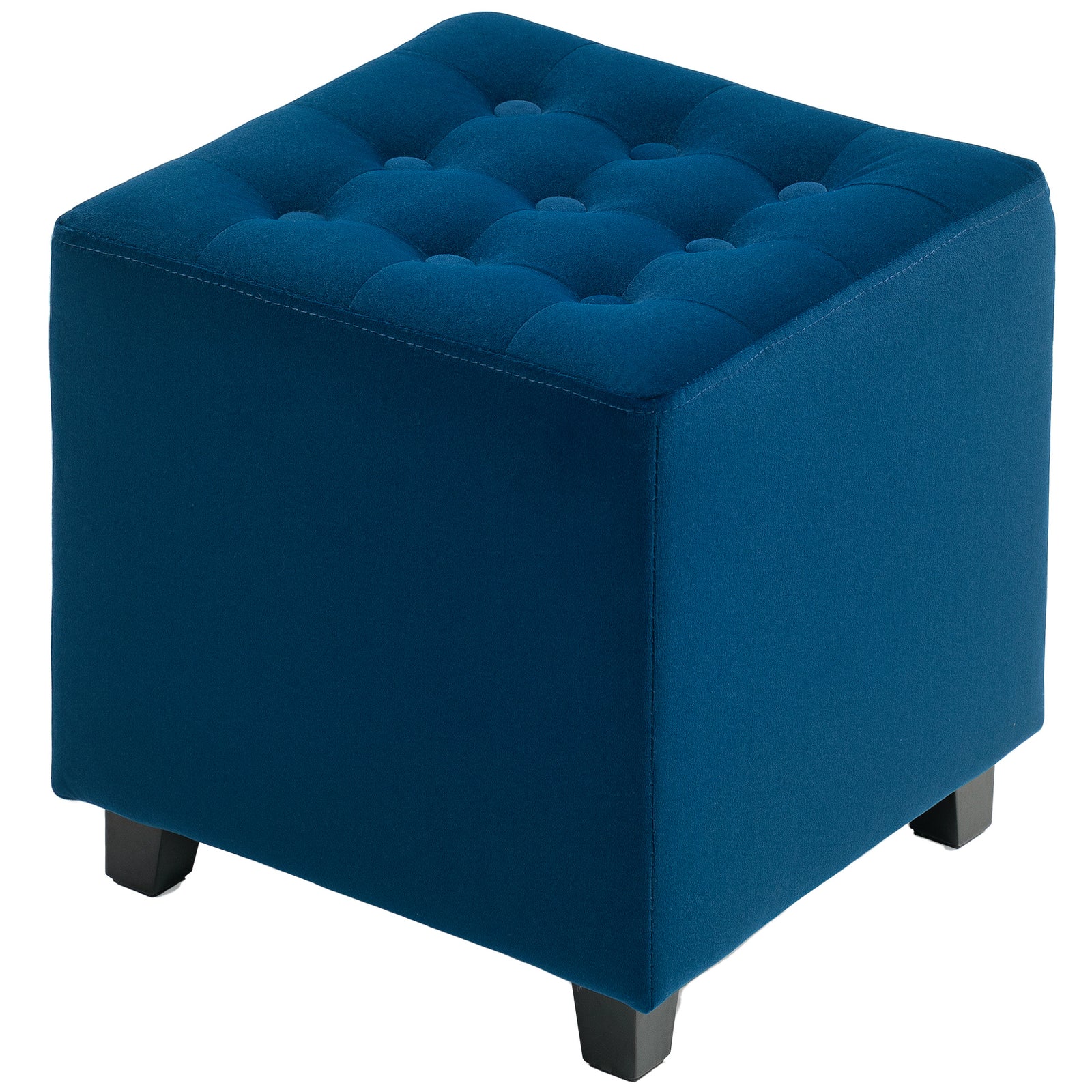 Square Footstool Small Ottoman With Wood Legs For Bedroom | One Size | Blue