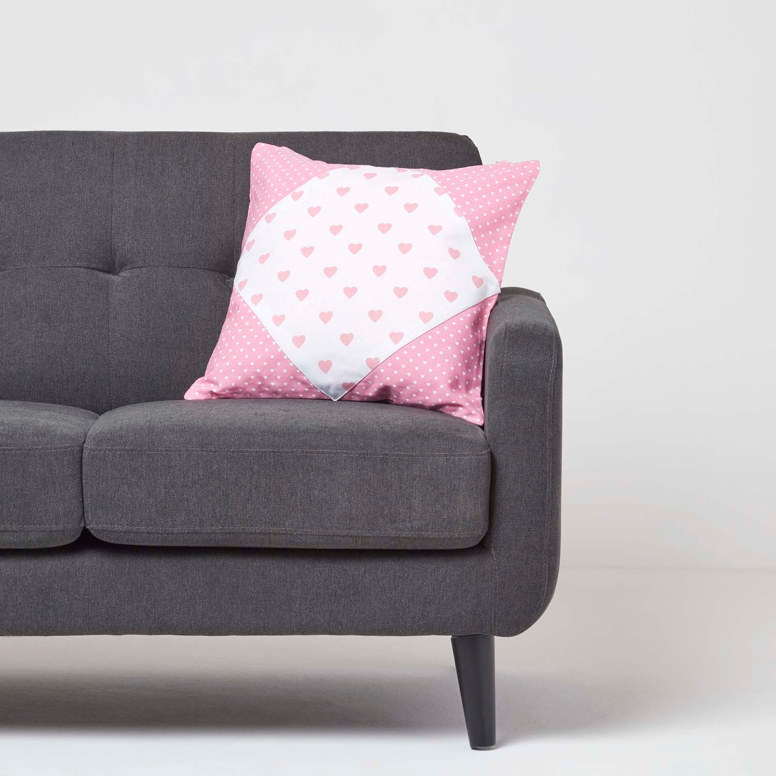 Cotton Cushion Cover With Hearts And Polka Dots Pattern | 45cm x 45cm | Pink