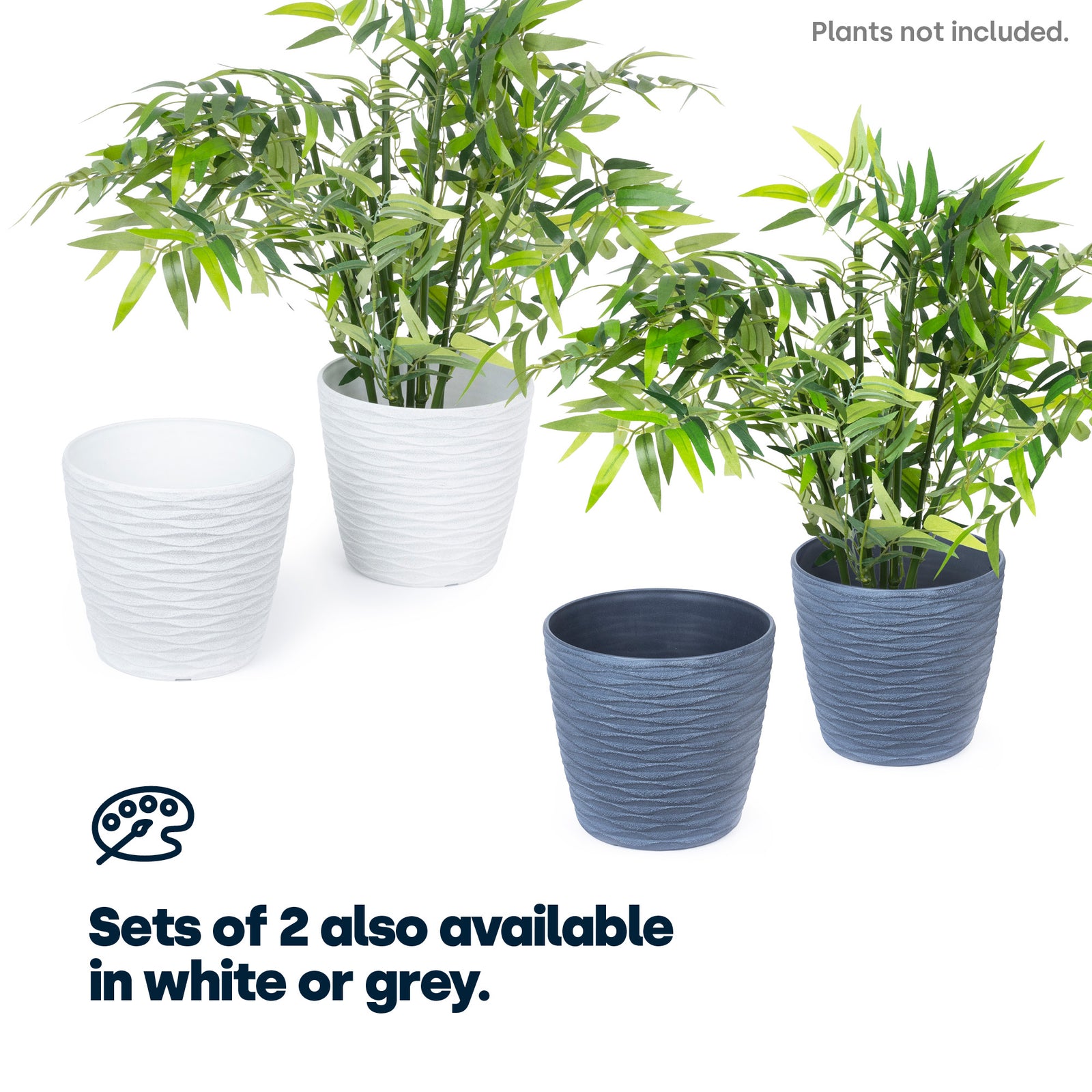 Livivo 18cm Wave Grey & White Plant Pots - Set Of 2