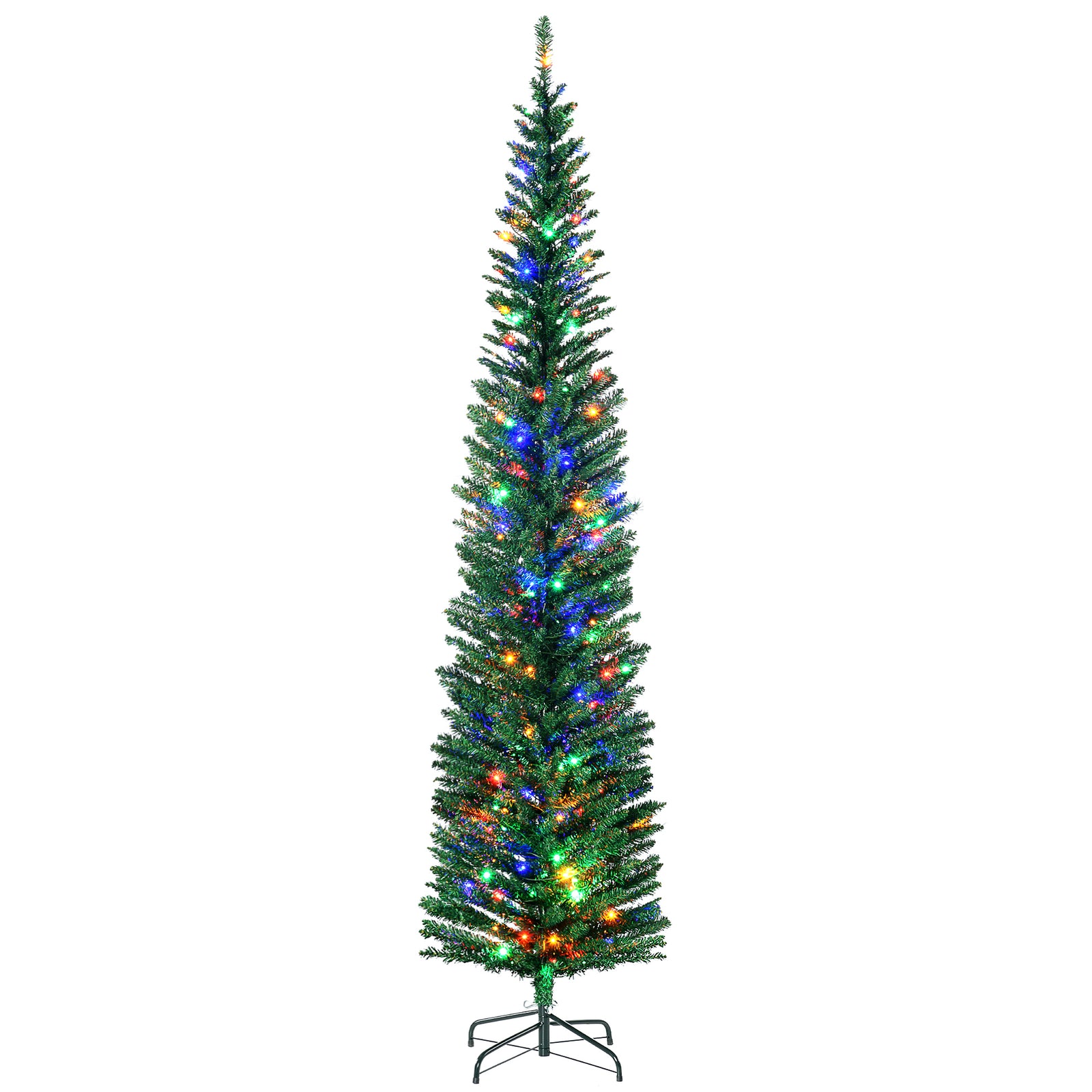 6/7.5ft Artificial Pencil Christmas Tree With Steel Base | 7.5ft | Green