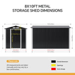 Breeins 8 X 10ft Large Metal Outdoor Storage Shed with Apex Roof, Lockable Double Sliding Doors & Air Vents, Weather-Resistant Garden Tool Storage House