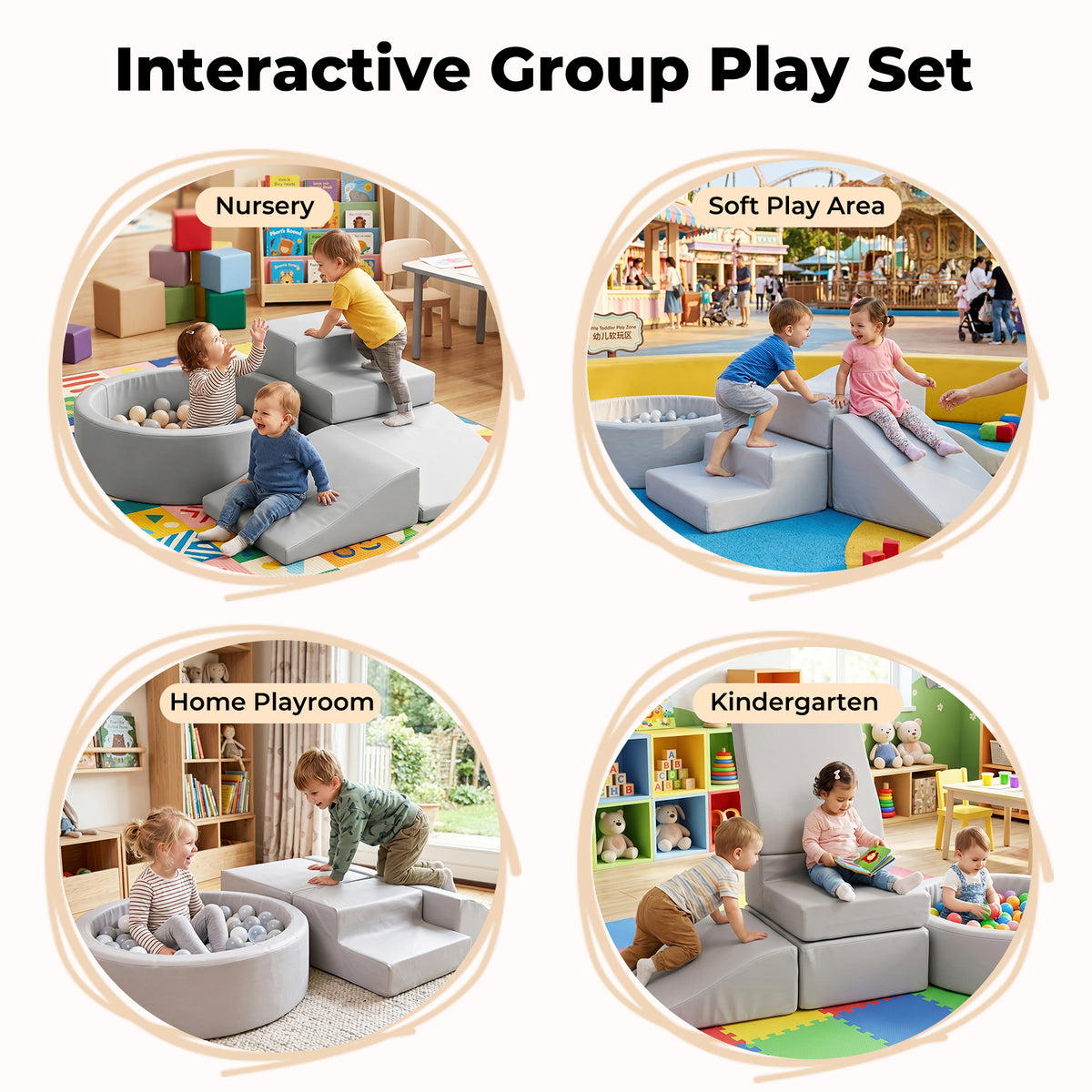Soft Play Set 5pc Pu Leather Foam Blocks Baby Climbing Sliding Indoor Grey | Grey