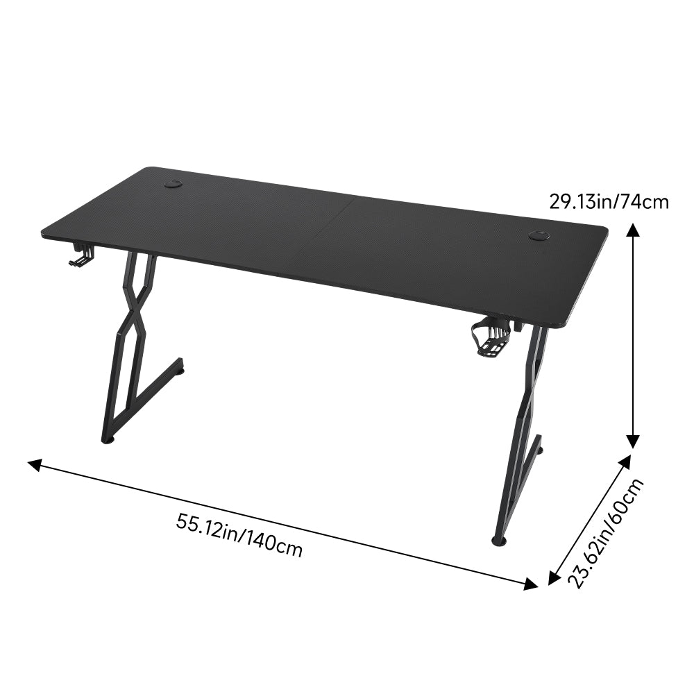 120cm/140cm W Gaming Desk With Mouse Pad, Cup Holder & Headphone Hook Sturdy Computer Table | Large | Black