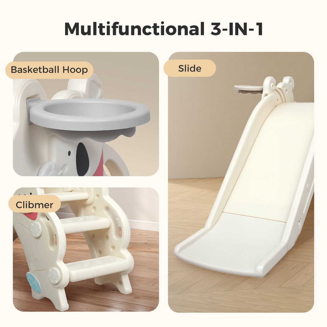 4-in-1 Kids Slide Set Basketball Hoop Ring Toss Foldable Indoor Playground | Beige