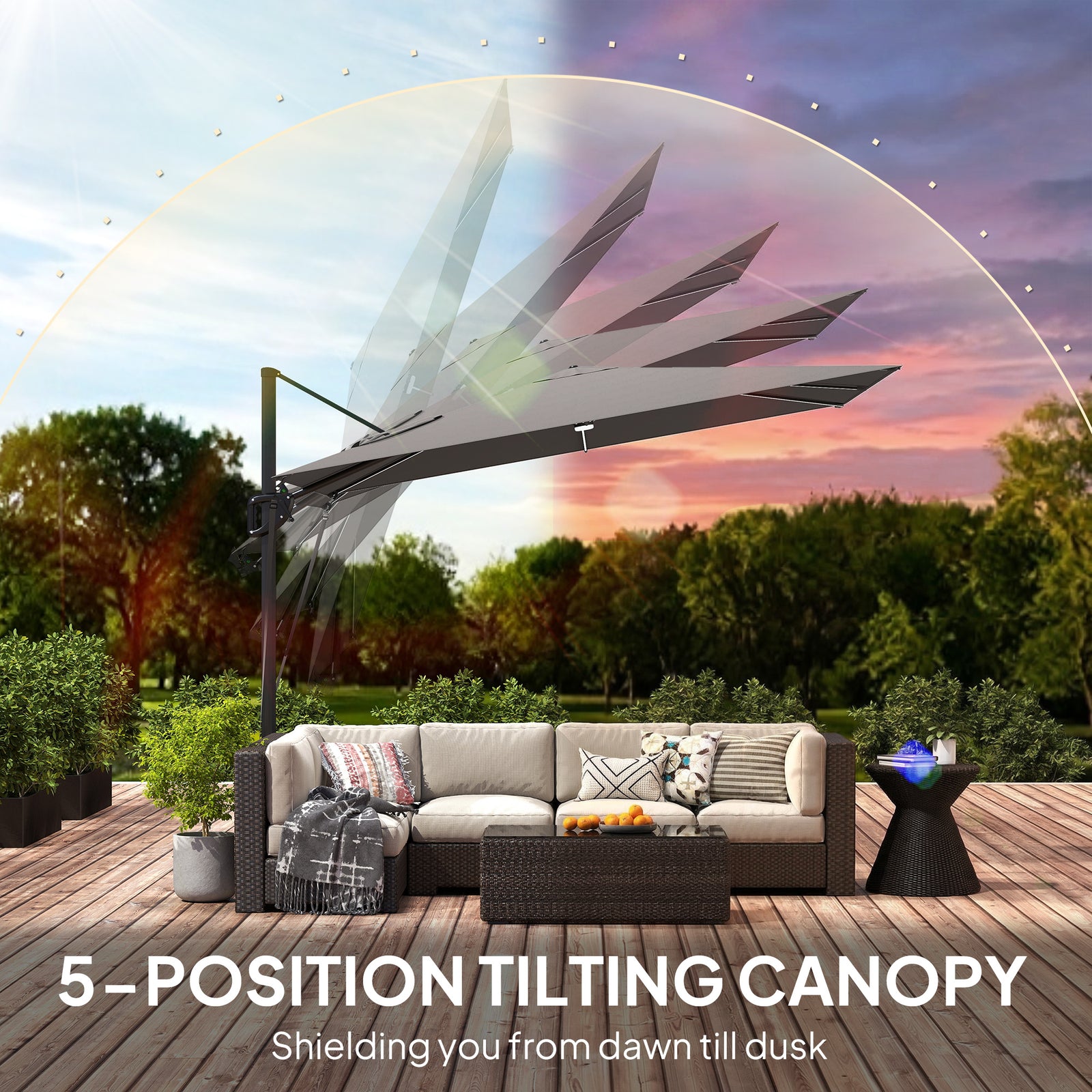 3 X 3 M Garden Cantilever Parasol W/ Light, Cover, Wind Protection | Grey