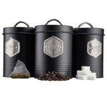 Tea Coffee & Sugar Canisters Bin Jar Storage 3pc Black/silver | Black
