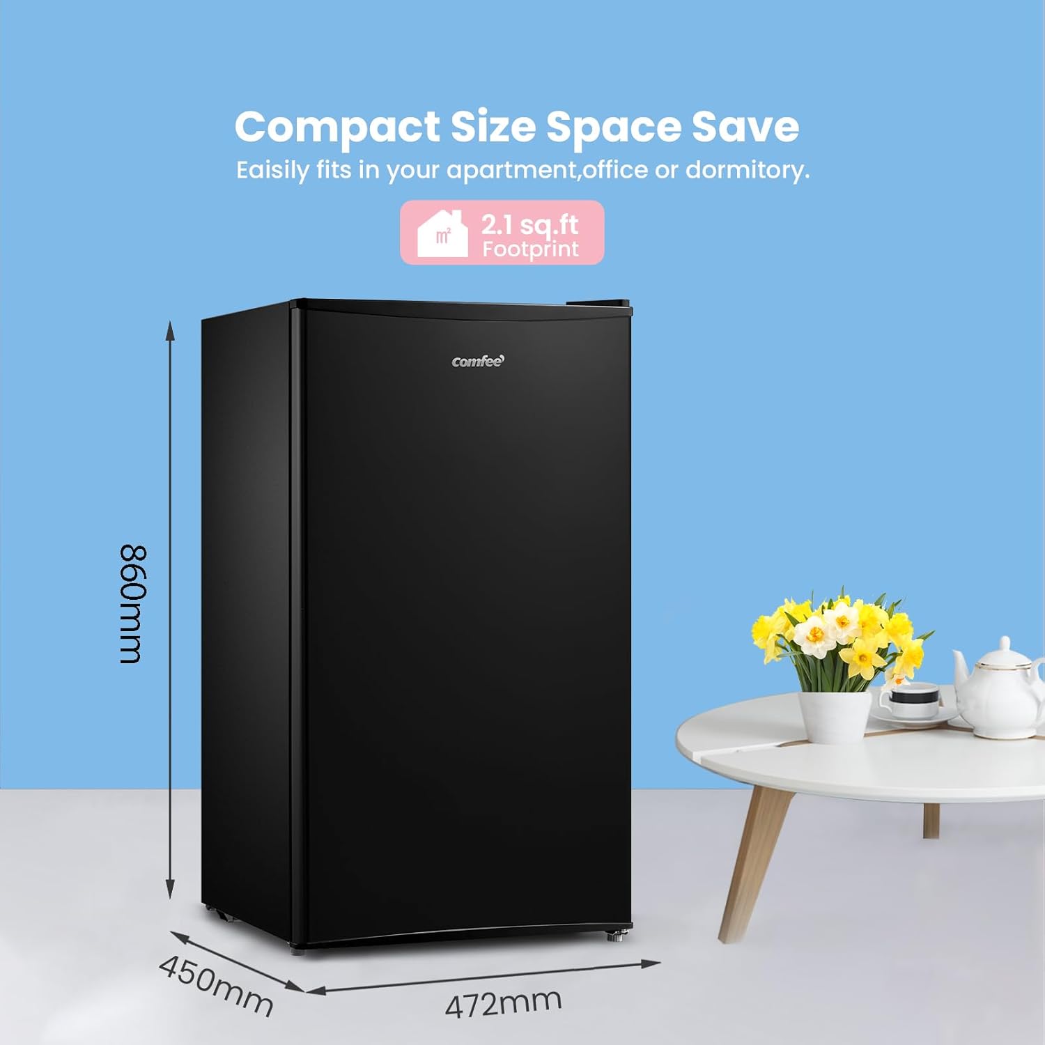 93l Compact Multi-layer Fridge With Cooler Box, 3 Removable Glass Shelves & Reversible Door | Black