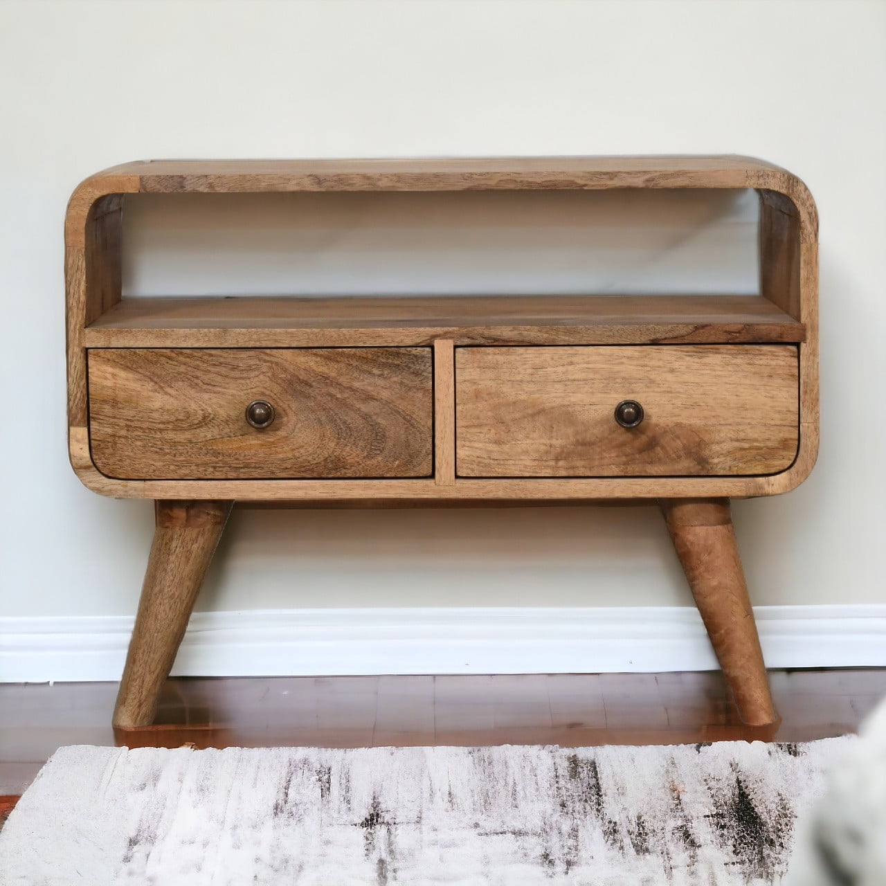 Solid Wood Mini Curved Oak-ish Media Unit