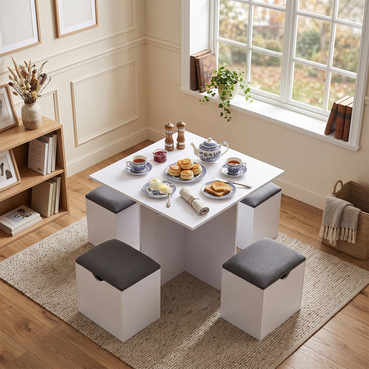 Living and Home Kitchen Dinning Table & Storage Stools Set