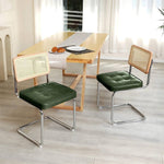 Set Of 2 Rattan And Pu Leather Dining Chairs With Wooden Frame And Metal Legs – Vintage-style | Green