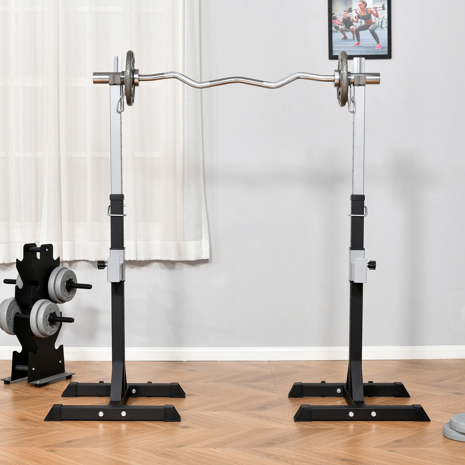 Portable Squat Rack With Wheels For Weight Lifting | Black