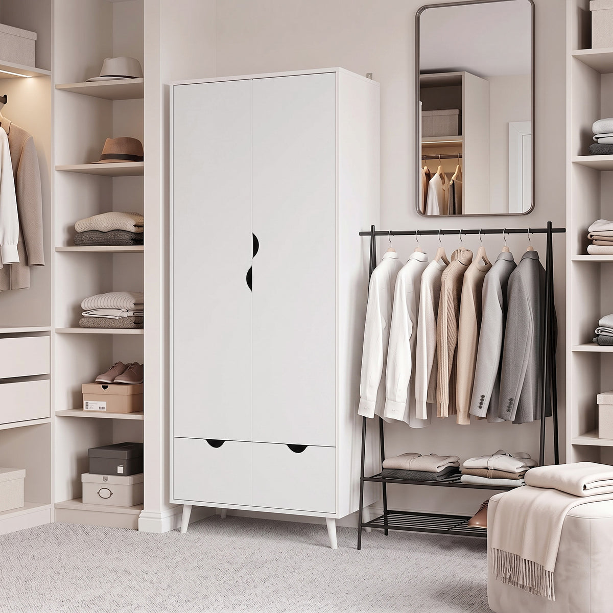 HOMCOM Storage Organisation Furniture With Rail And 2 Drawers, White