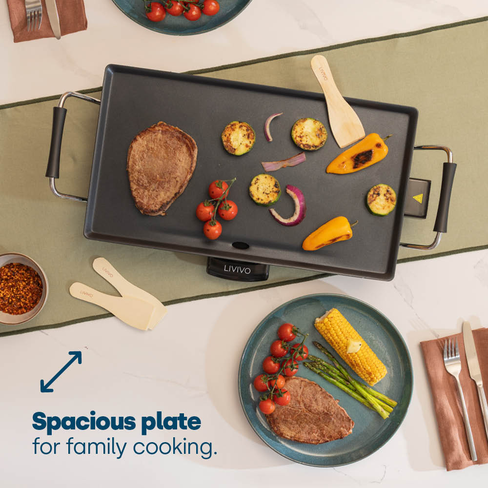 Livivo Teppanyaki Tabletop Electric Grill 2000w With Non Stick Plate And Tray