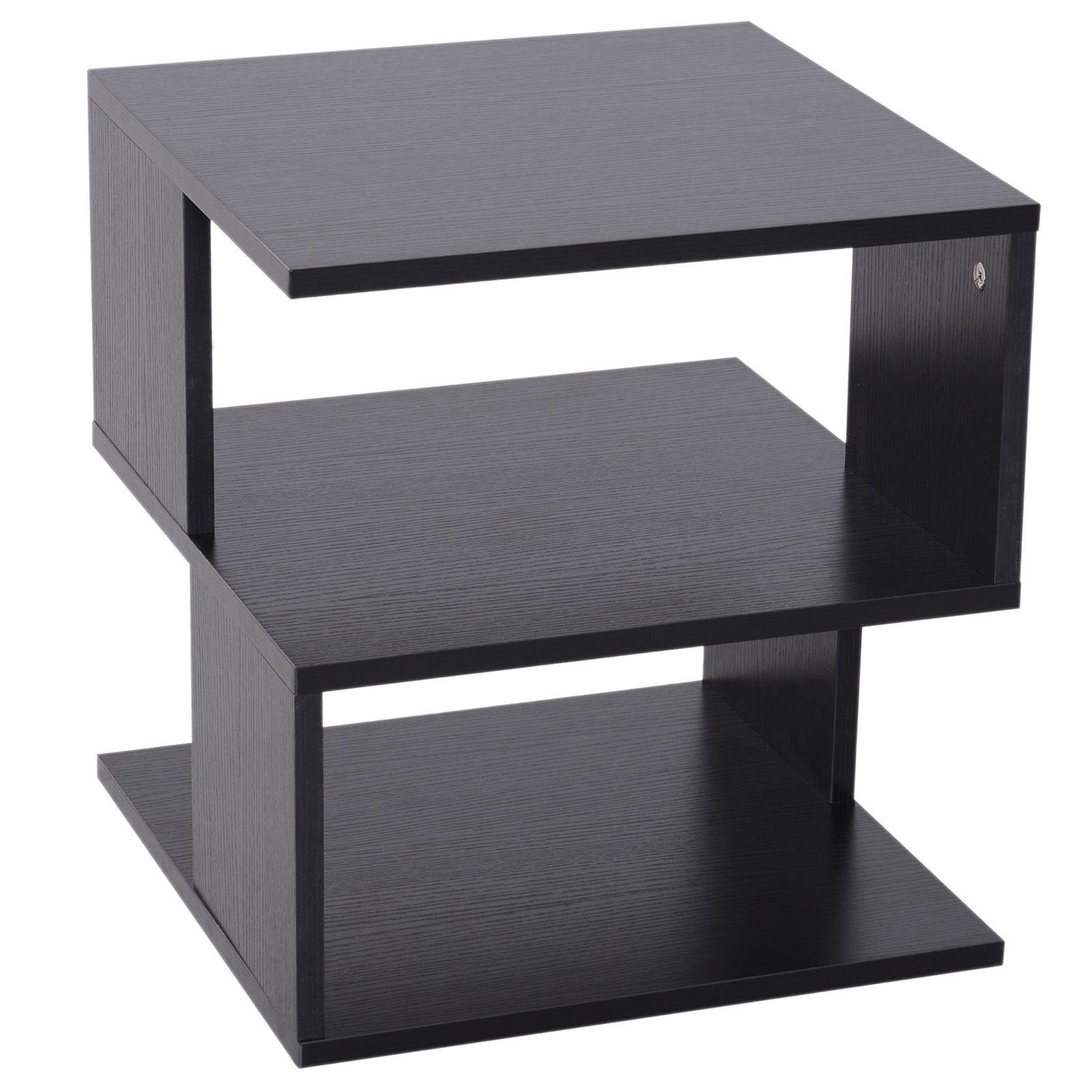 Square 2 Tier Wood Coffee Side Table Storage Shelf Rack | Black