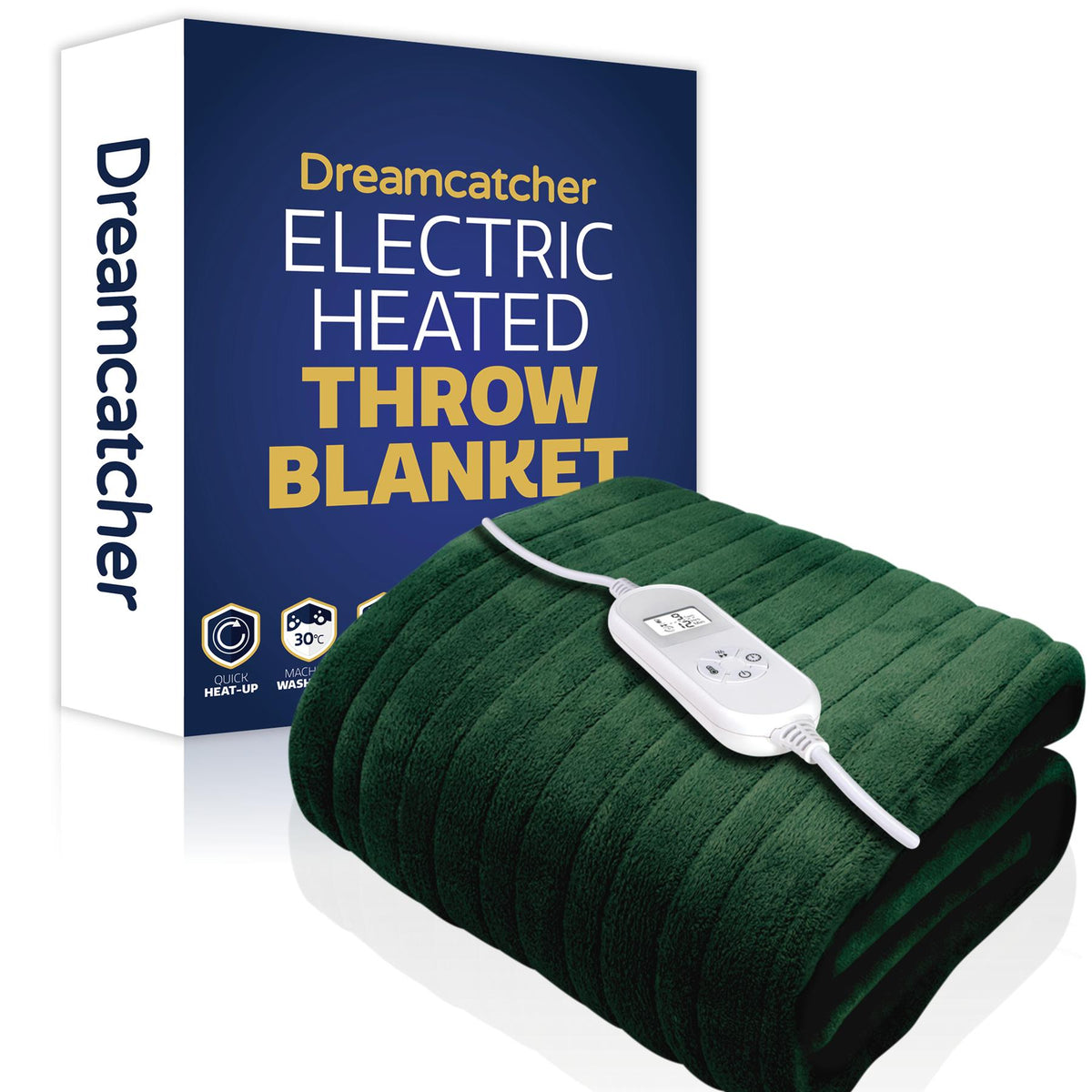 Deluxe  Xl Electric Throw Heated Double Over Blanket Soft Fleece 9 Heat & 12hr Timer Settings | XL | Green