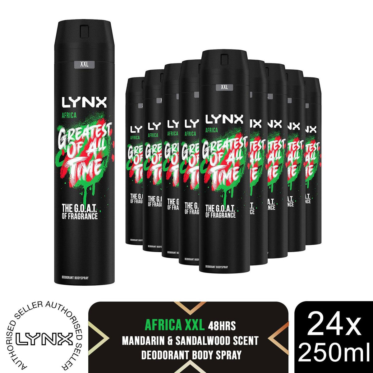 Xxl Deodorant Bodyspray Africa 48h The G.o.a.t. Of Fragrance 250ml, 24 Pack | Set of 24