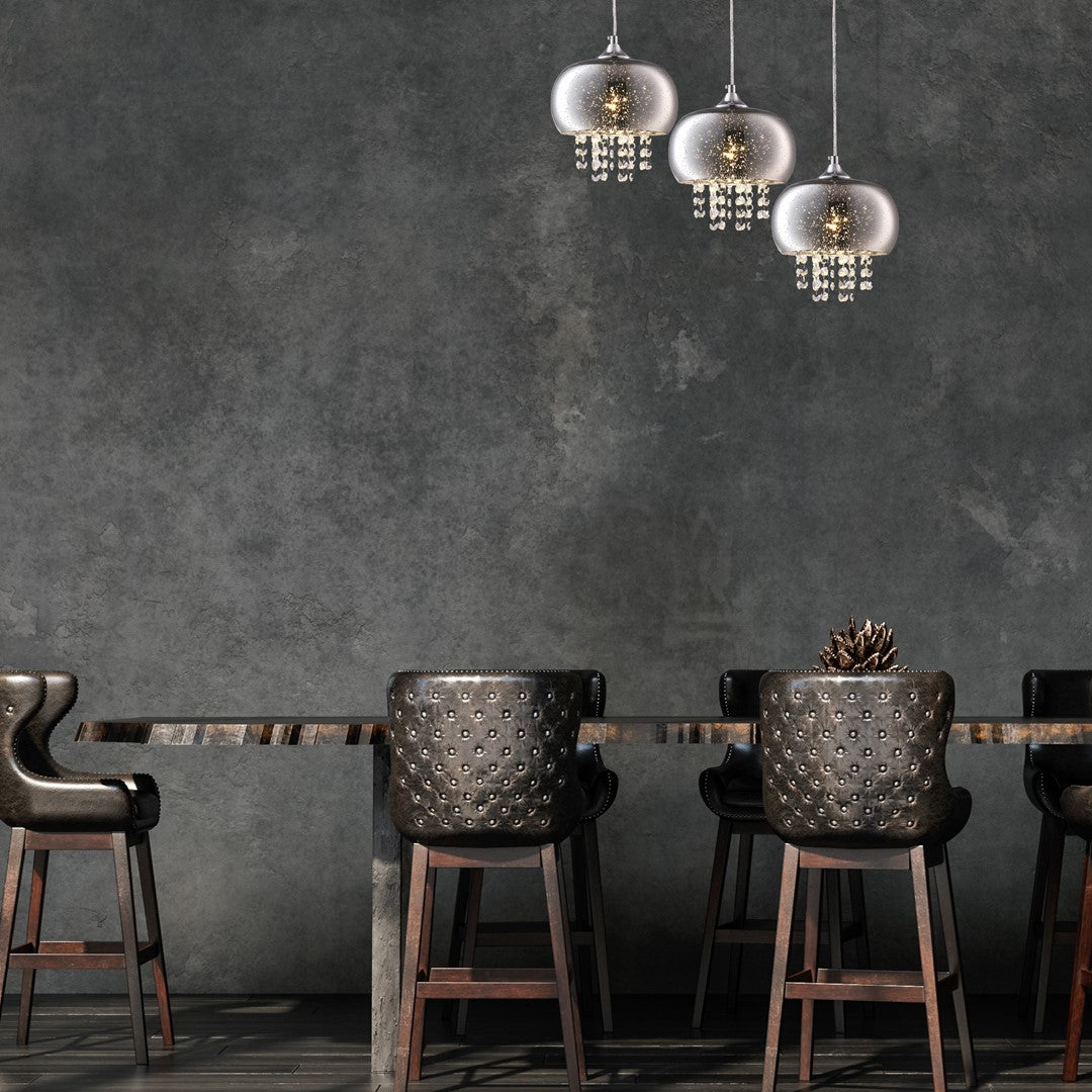 Starlight Chrome Pendant Lamp 3xe14 A Stunning Range With 22cm Glass Shades Housing Chrome Fitments And Gorgeous Crystals