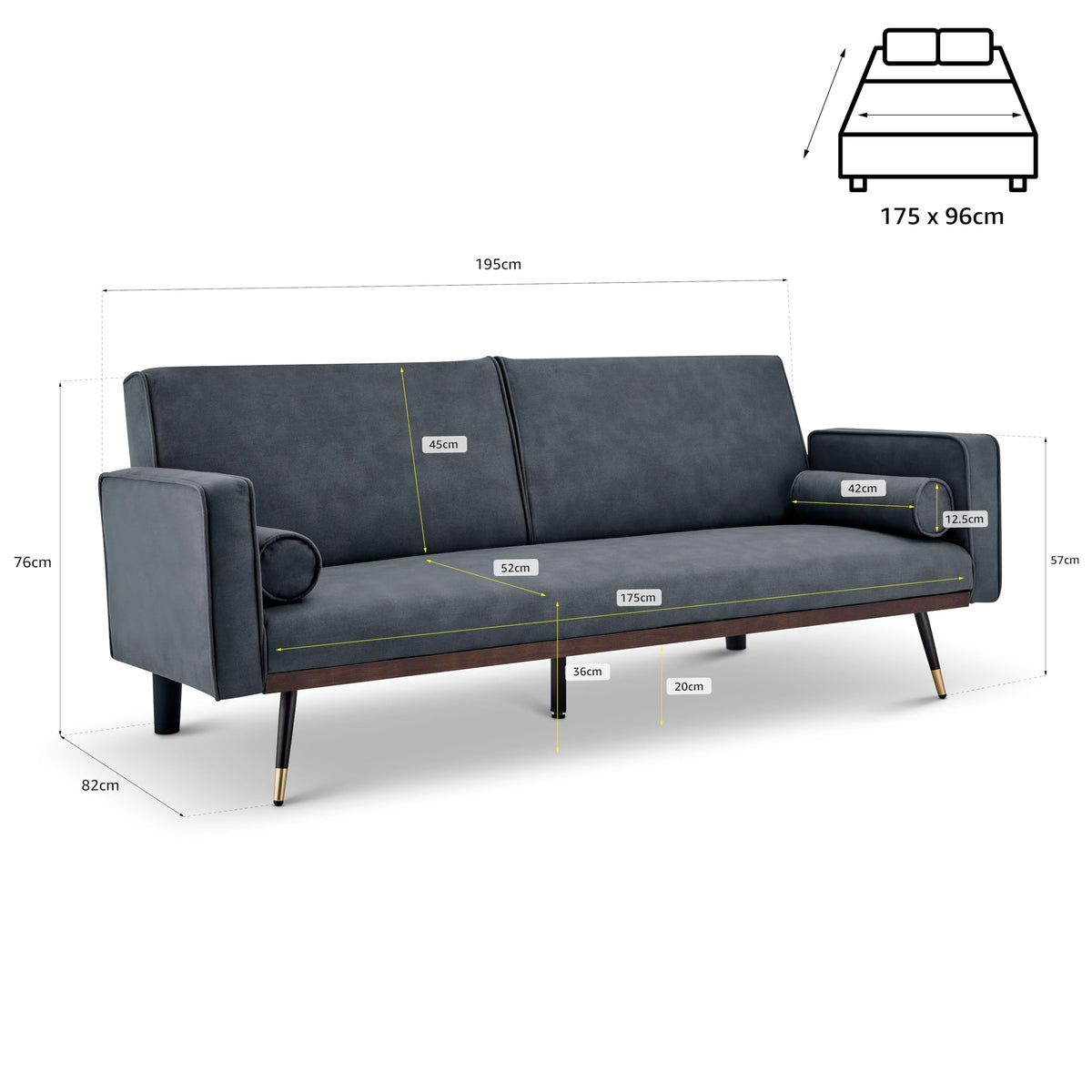 Jenna Suede Sofa Bed 3 Seater Living Room | Grey
