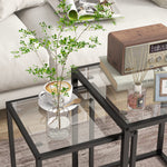 HOMCOM Nesting Tables Set Of 2, End Table With Tempered Glass Top, Black